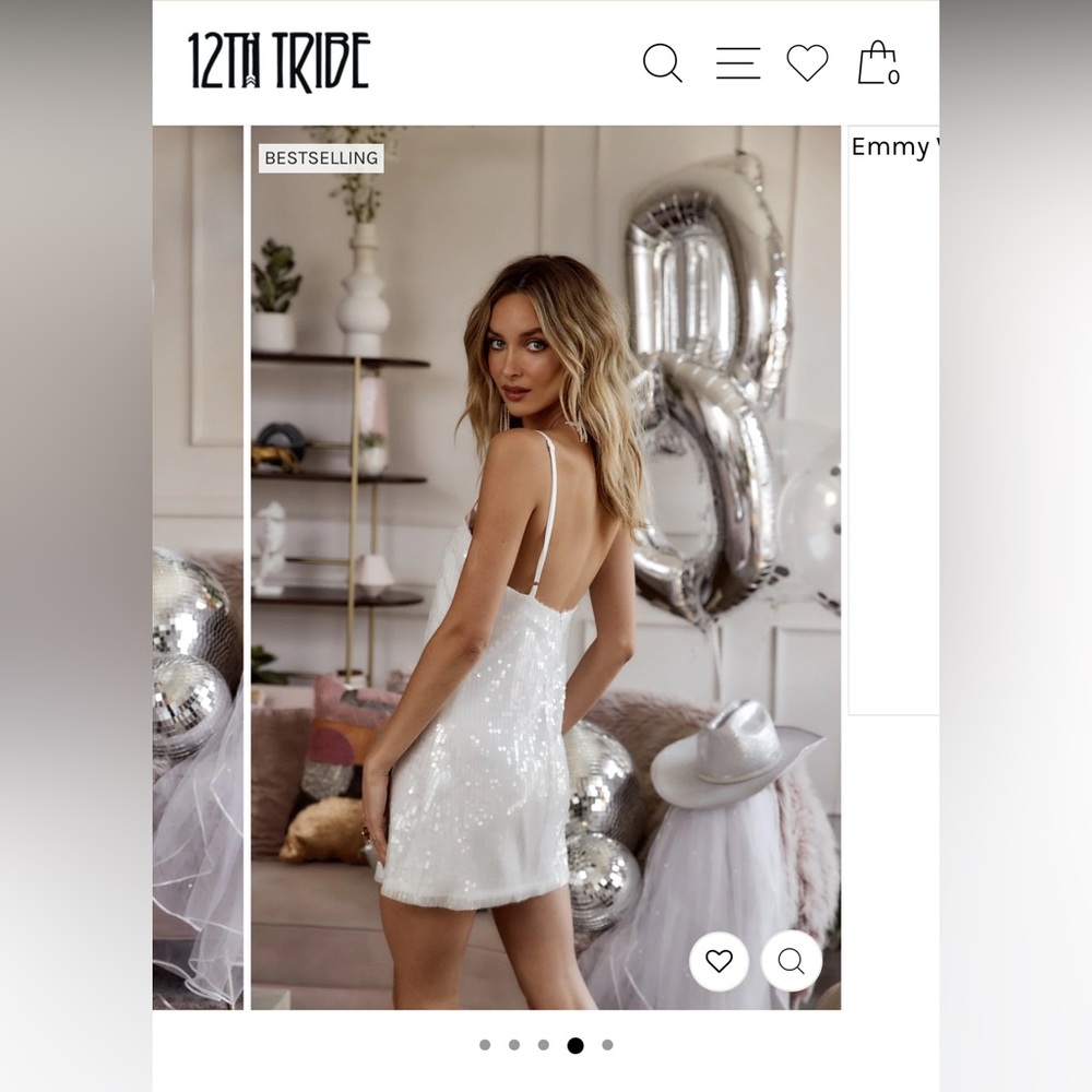 12 Tribe White Sequin Bridal Party Dress